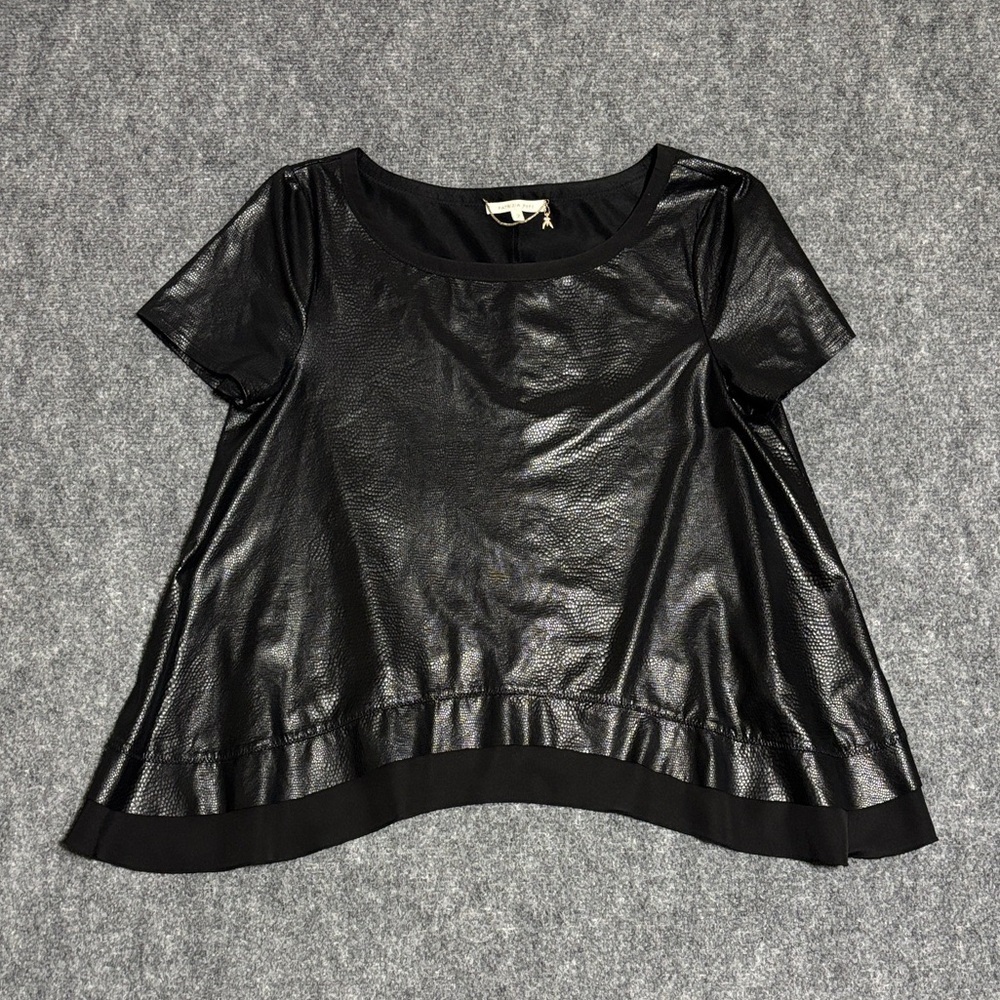 Patrizia Pepe Black Faux Leather Short Sleeve Top